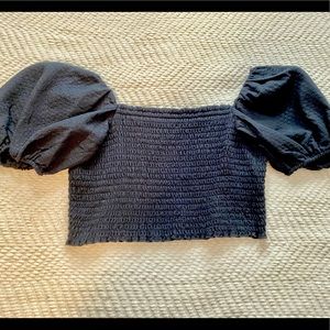Smocked Black Crop Top